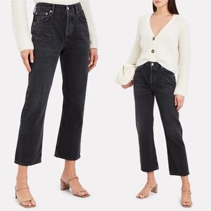 Agolde- Ripley Straight-Leg Jeans High Rise Black Photogram Size 25 Ankle Crop